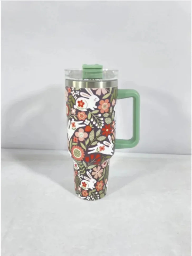 Christmas Stainless Steel Travel Mug with Handle, Lid, and Straw