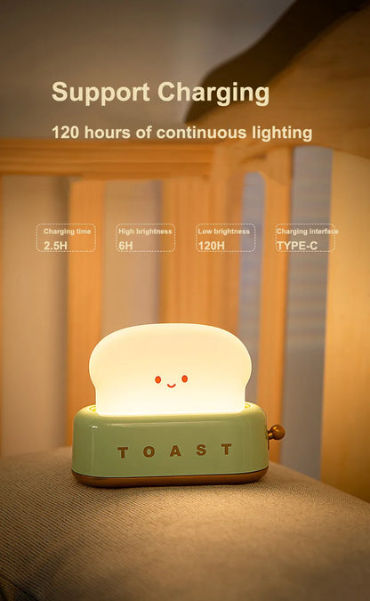 Creative LED Bread Night Light – USB Rechargeable Toast Lamp